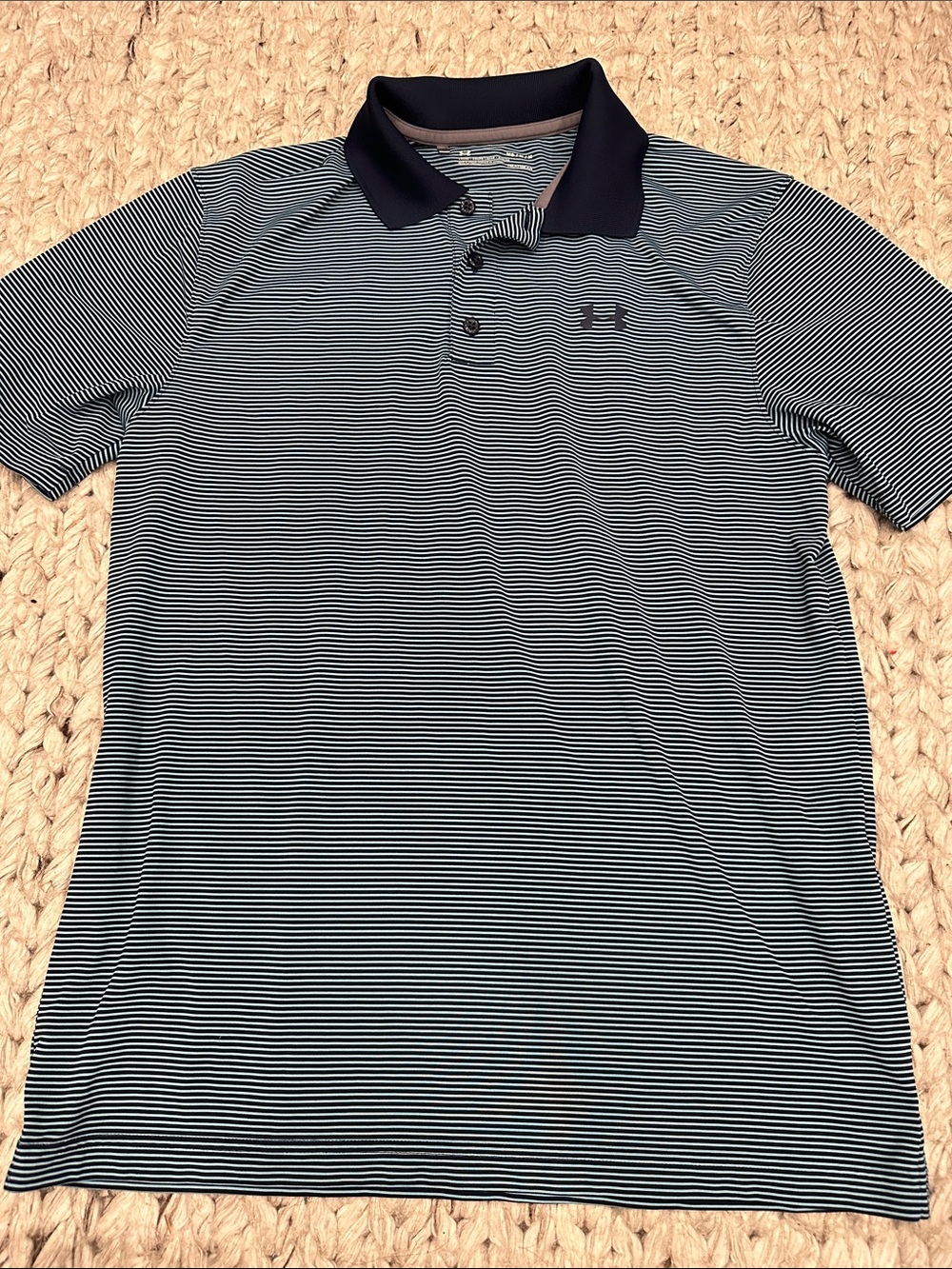 Under Armour Men’s Navy and Turquoise Striped Polo Heatgear